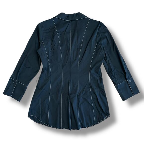 Lafayette 148 New York Black‎ Contrast Stitch Button Front Blouse Women’s 0 XS - Picture 5 of 9